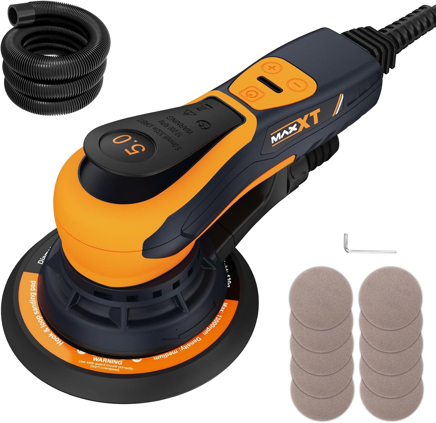 MAXXT Bürstenlose  Elektroschleifer 150 mm, Exenterschleifmaschine 5,0 mm mit Dreikernanschluss, 5 m Kabel, Automatische Bremse-2s