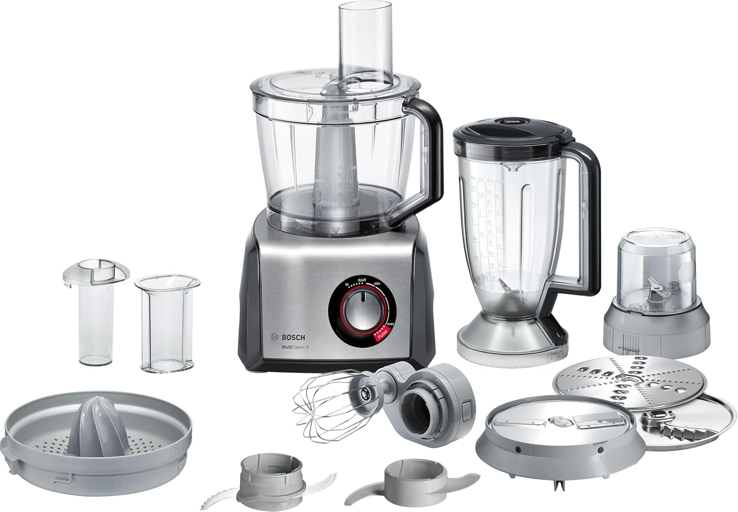 Bosch Kompakt-Küchenmaschine MultiTalent 8,50+ Funktionen, Rührschüssel 3,9 l, Mixer 1,5 l, 1250 W, MC812844, Schneiden und raspeln, Fein, Grob
