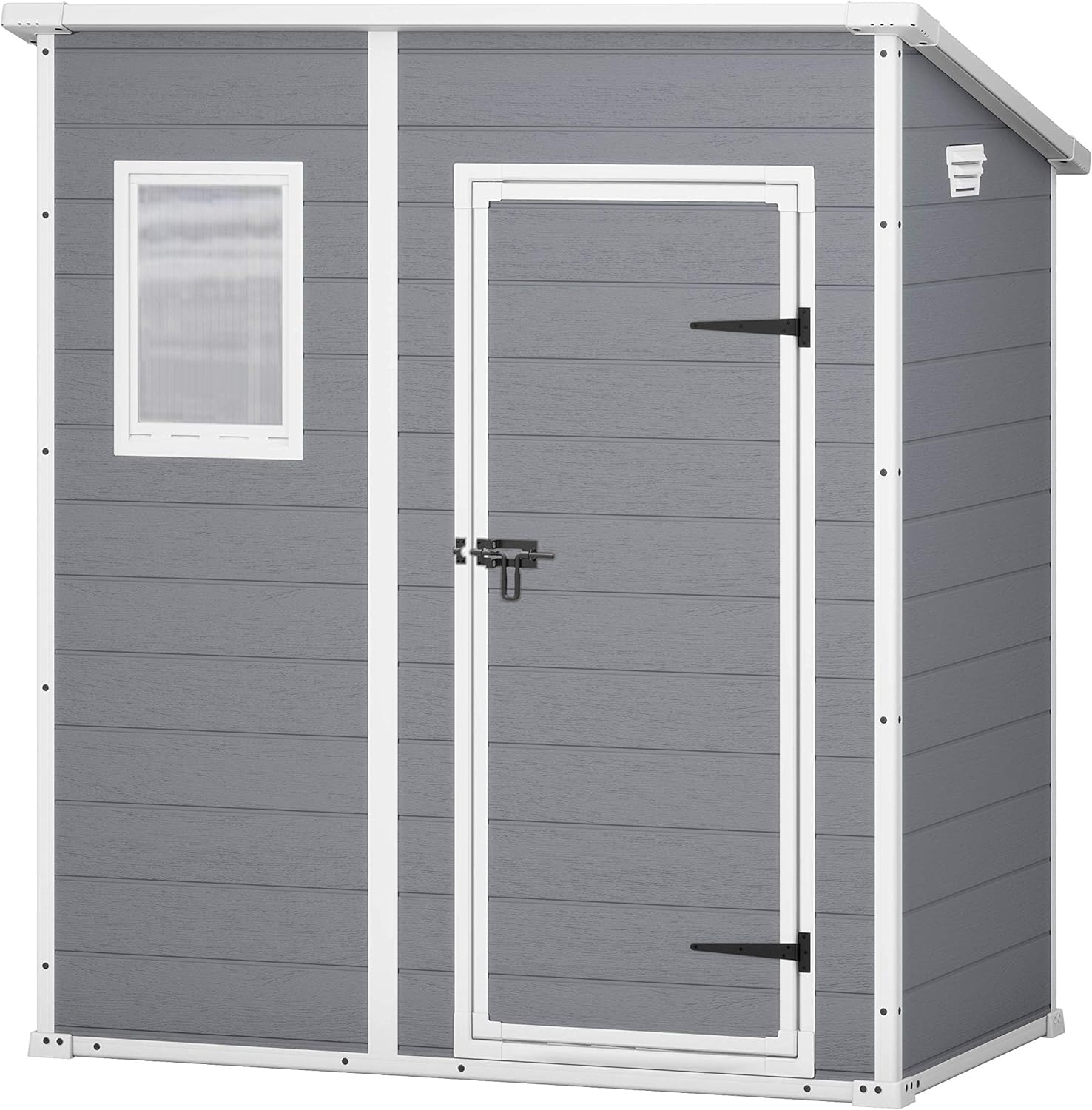Keter Manor Pent 6 × 4 Gartenhaus wetterfest, Außenmaße: BxTxH: 183.5 × 111 × 200.5 cm, Innenmaße: 168.5 × 97 × 154 cm, Grau, Kunststoff, Outdoor