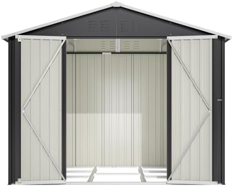 kozamas Gartenhaus Metall 240 192 Gerätehaus, 192 cm, Wetterfester Fahrradschuppen für Lagerung, wetterbeständig, Schwarz/Beige, Stauraum