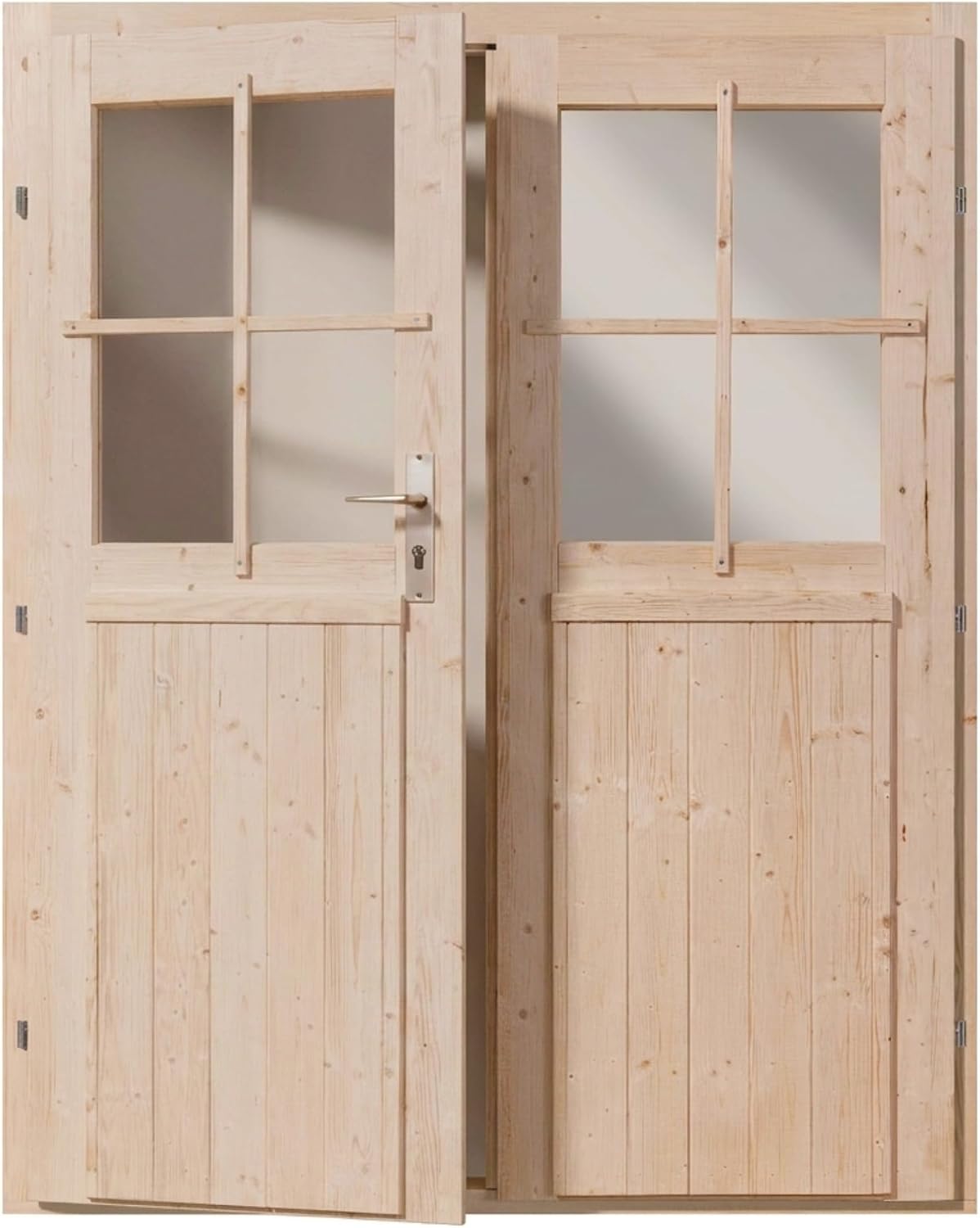 Ultiness Gartenhaus Holz nordische Fichte Eingangstür, 141 × 177 cm, 28 mm Wandstärke, Gartenhaus Tür für Geräteschuppen Holztür außen für Werkstatt