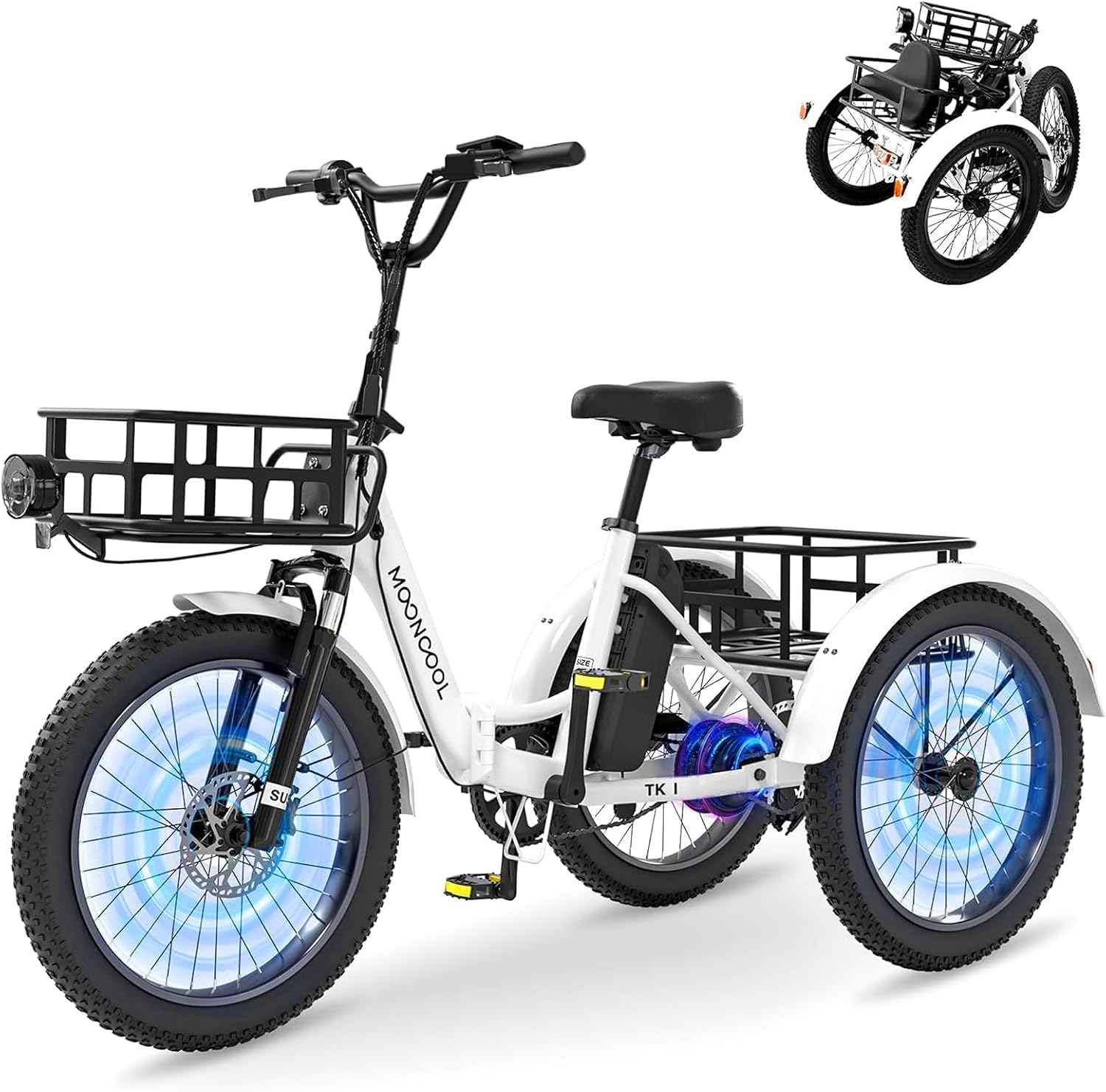 MOONCOOL E Bike Dreirad Klapprad, 36 V 20 AH Akku, IP65 Wasserdicht, 250 W Motor 45 Nm, 20' Elektrofahrräder für Herren Damen, LCD-Display, 3 Fahrmodi