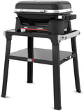 Weber Lumin Elektrogrill mit Stand/Bis zu 315 °C, 33 × 49 cm Grillfläche, Schwarz, Mit Deckelthermometer, Porzellanemaillierte Gusseisenroste