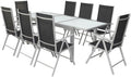 Villana Garten-Essgruppe, Tisch 160/220 cm, Silber/schwarz, Alu/Textil, 8 Klappstühle
