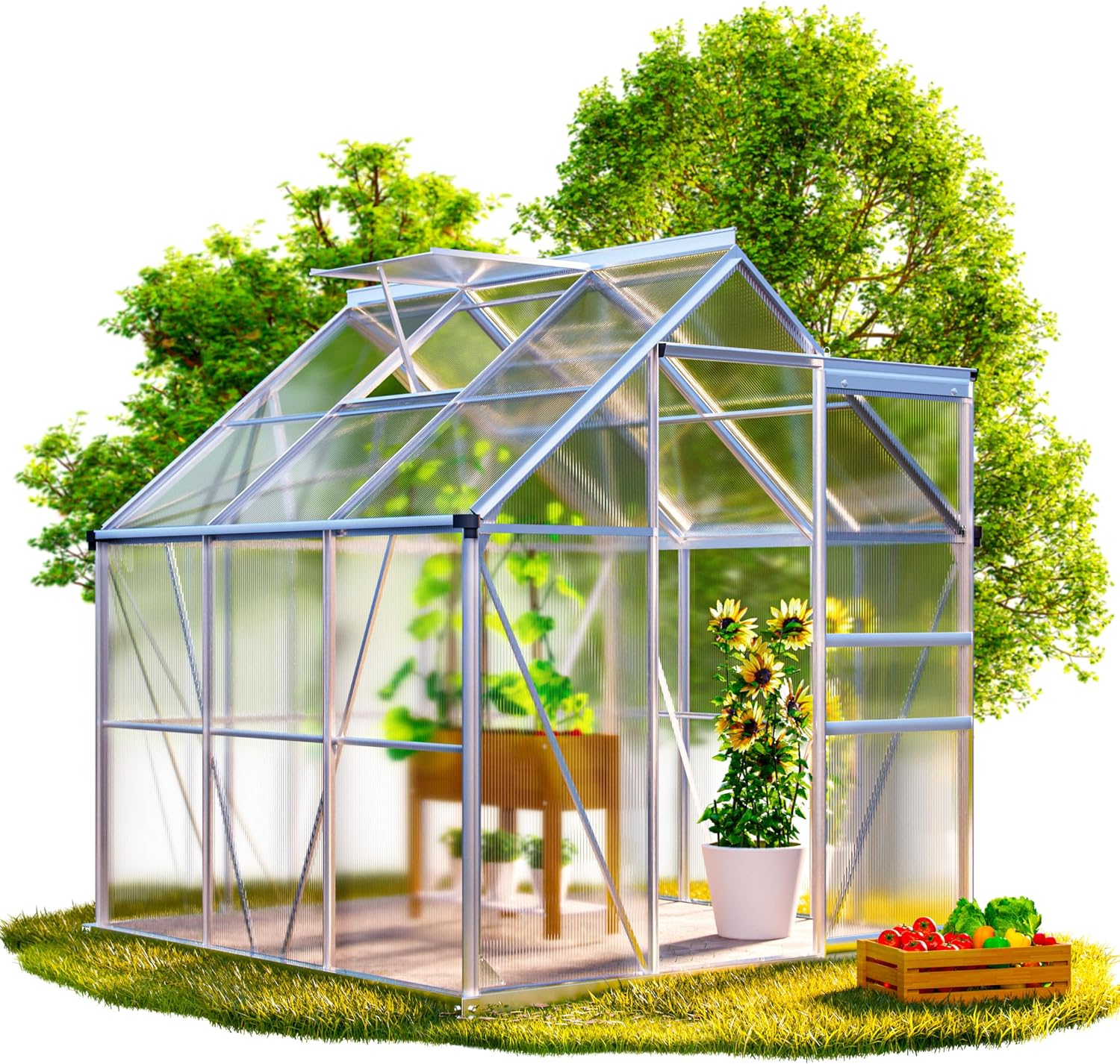 GARDEBRUK Gewächshaus Aluminium 3,6m2 190 × 190 cm inkl. Dachfenster Tomatenhaus Treibhaus Anzuchthaus Gartenhaus Frühbeet Pflanzenhaus Aufzucht 5,8m3