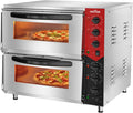 CROSSON Professional Doppel Pizzaofen mit 50 50 CM Schamottstein, Elektrischer Pizzaofen aus Edelstahl Temperatur bis 350 °C, 6000 W, 30-Minuten-Timer