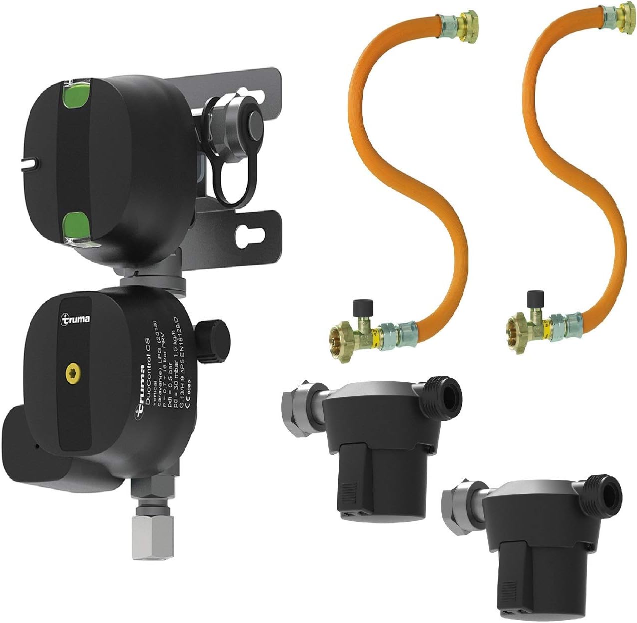 Truma Gasregler DuoControl CS 30mbar vertikal Schläuch, Schwarz/Orange/Silber