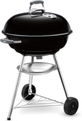 Weber Compact Kettle Holzkohlegrill/Porzellanemaillierter Deckel und Kessel, 57 cm Grillfläche, Schwarz/Silber, Dreibein-Ständer und Räder