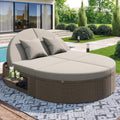 VSOGA Liege Rattan Doppel- , Sonnenliege Doppelliege 2 Personen Klapptisch, 8 cm, Rattan Doppel-Liege, Outdoor Daybed, Garten Relaxliege, Beige/Braun