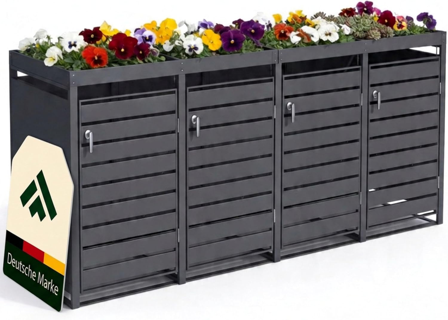 Novaterra Mülltonnenbox Metall Anthrazit für 4 × 240 l, B 260 × T 80 × H 124 cm, Mülltonnenunterstand mit Pflanzdach, Pulverbeschichtet, Wetterfest