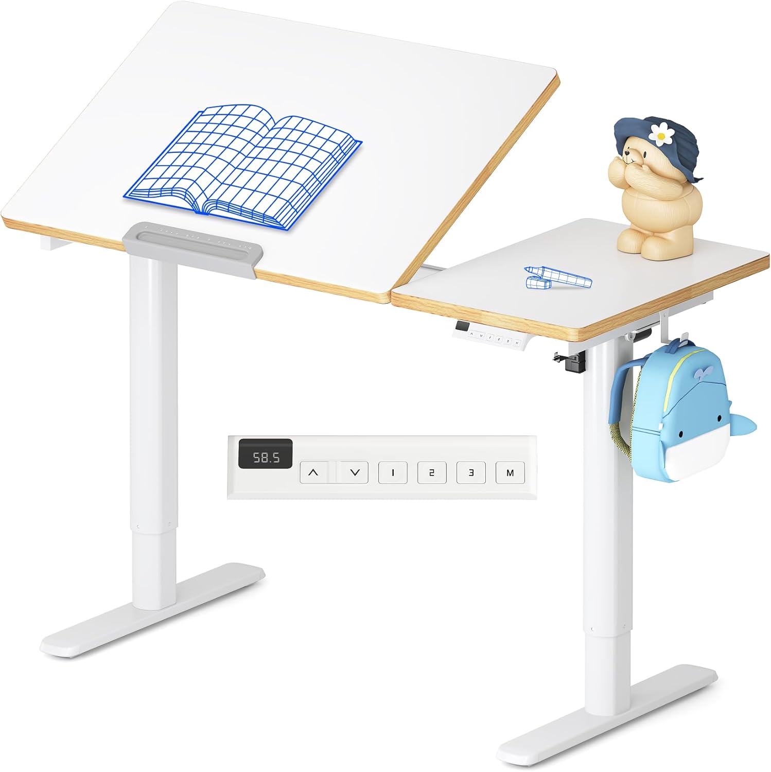 FLEXISPOT Kinderschreibtisch, 110 × 52 cm, Elektrisch Höhenverstellbarer Schreibtisch mit neigbarer Tischplatte, Für Kinder ab 6 Jahren