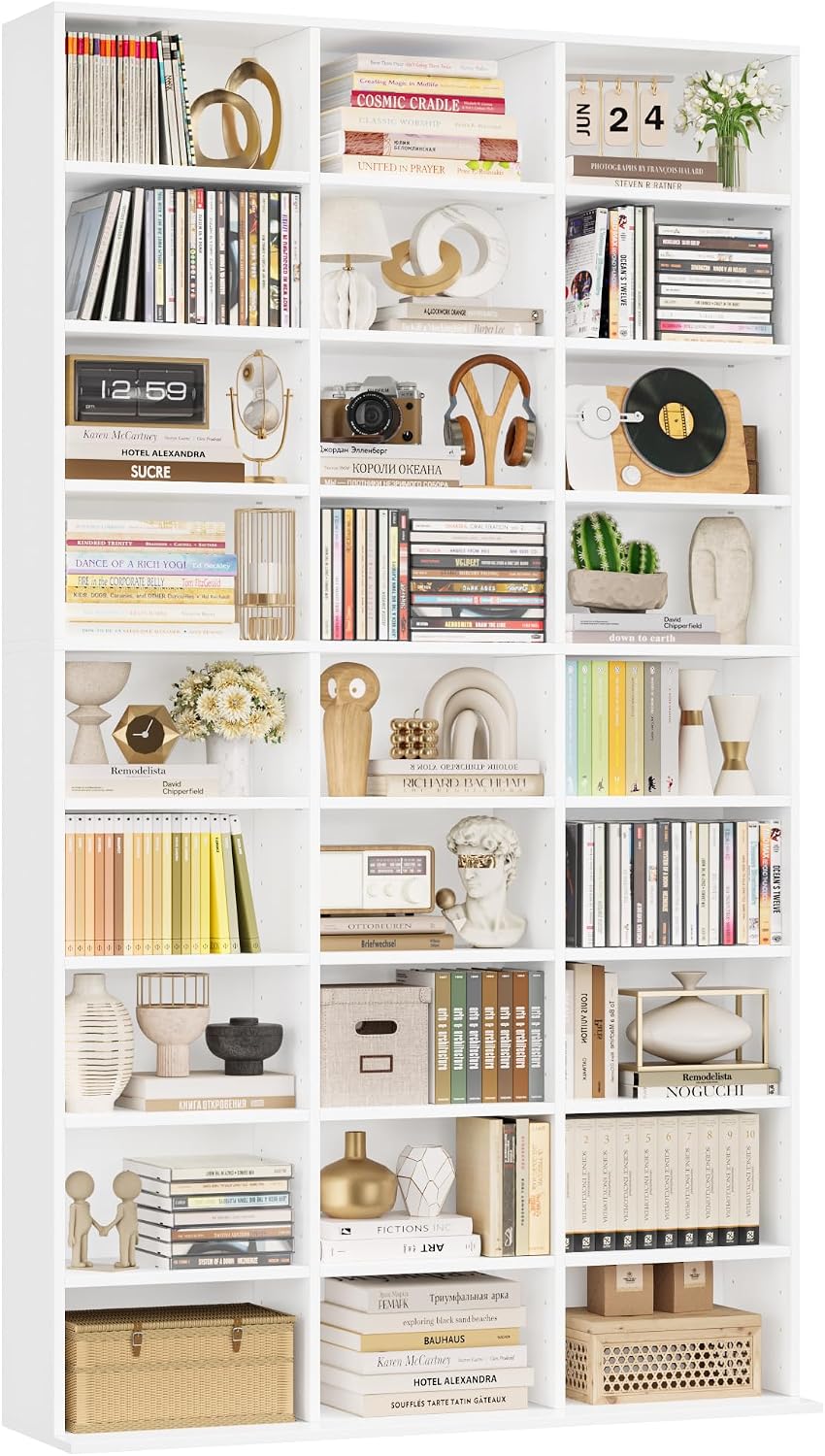 FirFurd 190 cm Bücherregal CD Regal Bücherschrank mit 27 Fächern höhenverstellbar Standregal Raumteiler für Wohnzimmer Arbeitszimmer 23.5 × 102.5 ×