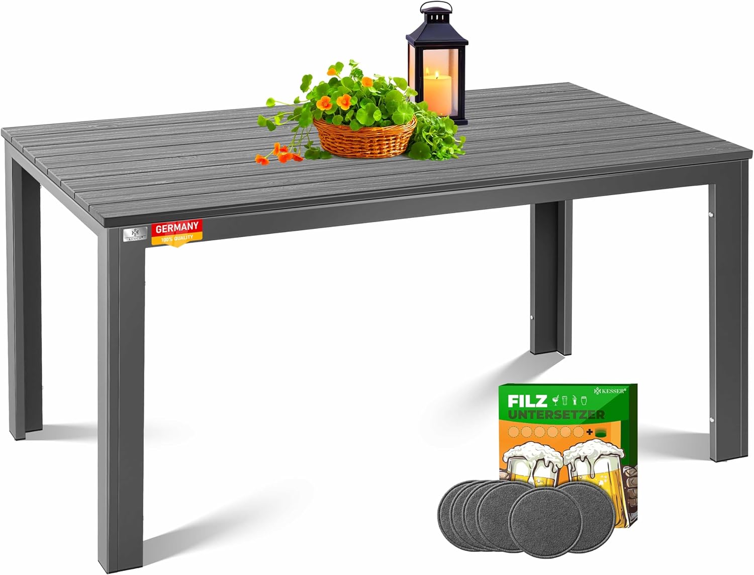 KESSER Gartentisch 156 × 78 cm für bis 6 Personen Esstisch Wetterfest & UV-Beständig