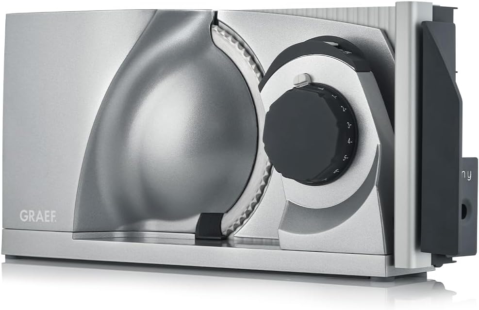 GRAEF. MYtiny MT1000, Wellenschliffmesser 170 mm, Schnittstärke 0-15 mm, Energiesparmotor 170 W, Silber, Klappbarer Allesschneider, Made in Germany