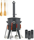 ZARENHOFF Utschak Feuerofen 44 Dutch Ov, Ø 46, 5 cm, 16 L, 44 cm, Schwarz/Holz, Kazan-Set mit Deckel, Учаг Outdoor Feuerschale & Gulaschkanone