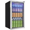 EUHOMY 90 l Getränkekühlschrank, Silber, Minikühlschrank für 126 Dosen mit Glastür, Kleiner Kühlschrank mit verstellbaren Regalen für Limonade