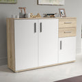 Forte IKOLI Kommode 120, 119,6 cm breit x 81,7 cm hoch x 31,4 cm tief, Moderne Kommode, 3-türig, 2 Schubladen, Wohn-/Schlafzimmer, Flur, Holzwerkstoff