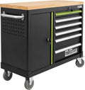 TRUTZHOLM Werkzeugwagen leer Deluxe, Fahrbare Werkbank 108 × 46,5 × 77 cm, Grün/schwarz, Werkstattwagen mit 6 Schubladen & Türfach