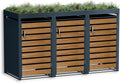 Metzler Mülltonnenbox 3er 240 l in Anthrazit & Holzoptik mit Pflanzdach & Sichtstreifen, Mülltonnenverkleidung 3 Tonnen mit Automatikdeckel