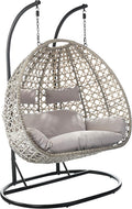 Kobolo Hängesessel Hängekorb , Polyrattan, für Zwei Personen inkl Gestell und Kissen Beige, Beige/Schwarz