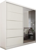 MEBLINI Kleiderschrank mit Spiegel, 200 cm, 2 Türen, Schwebetürenschrank mit Kleiderstange, Schlafzimmerschrank mit Einlegeböden, Wardrobe Closet