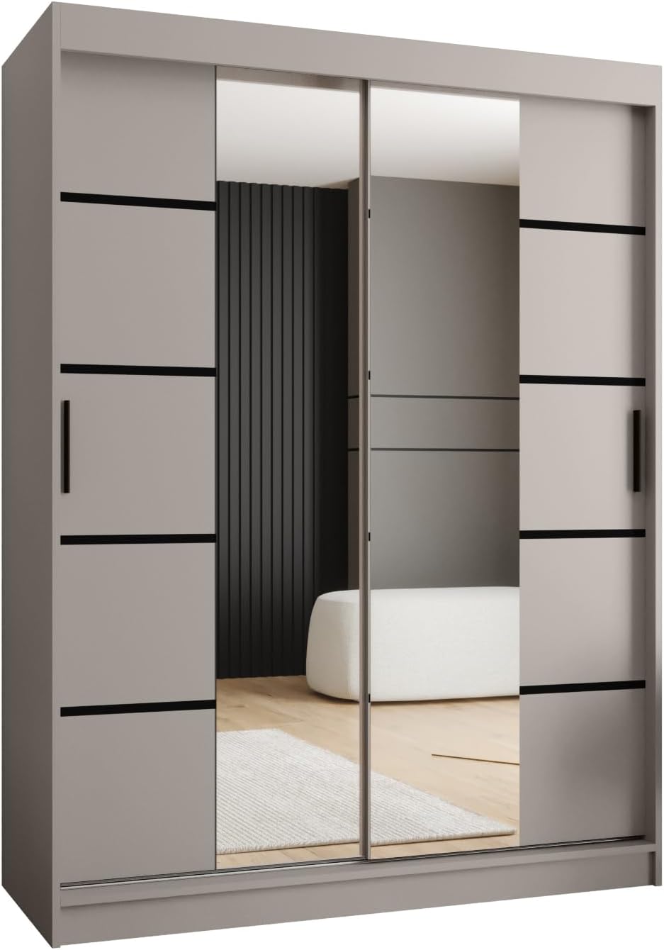 MEBLE KRYSPOL Kryspol Schwebetürenschran Kleiderschrank, Schiebetürenschrank Rubino V4 150, Kleiderschrank 150 cm Breit x 200 cm(H) x 62 cm(T)