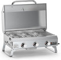 Onlyfire 3 Brenner Tragbarer Gasgrill, 7 Kw, Grillfläche 56,5 × 34 cm, Tischgasgrill mit Grillrost, Mit Thermometer, Deckel, Klappbaren Beinen